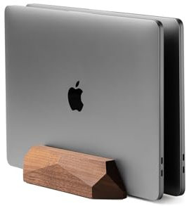 Oakywood Vertical Laptop Stand Wood - Adjustable Dual Slot Dock for Desk, Compatible with All MacBook Pro, MacBook Air, iPad, Handmade Walnut Oak Wood, Computer Stand, Holder for 2 Devices