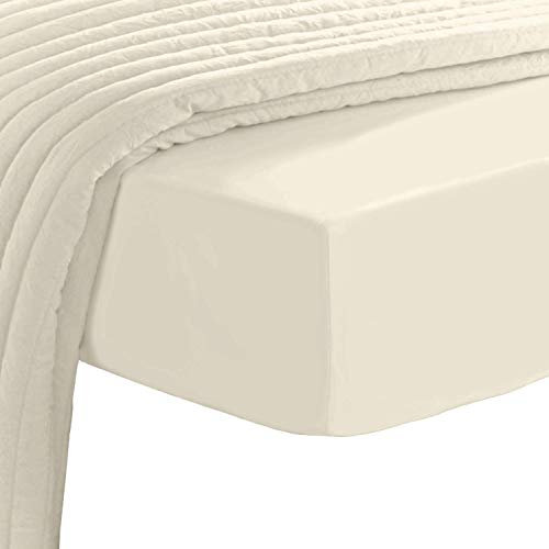 Pizuna 600 Fadenzahl Baumwolle spannbettlaken 170x200-180x200cm Neu Elfenbein, 100% Langstapelige Spannbetttuch, Weiche Mako Satin-Webart passt bis zu 40cm Matratzenhöhe (100% Baumwolle bettlaken)
