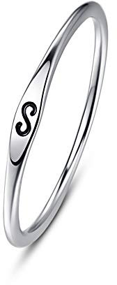 BONLAVIE Girls Lettering Stapelbare dünne Ringe Einfach 925 Sterling Silber Jubiläum Hochzeitsversprechen Band Unisex Größe57(18.1)