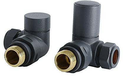 Milano 15mm Anthracite Grey Corner Heated Towel Rail Radiator Valves