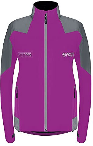 Proviz Women's Nightrider Reflective Waterproof Cycling Jacket Hi Visibility Breathable Cycling Coat, Purple, UK18 / US14