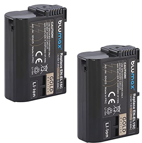 Blumax 2x EN-EL15c Gold 2250mAh Battery Compatible with Nikon Z5 Z6 II Z7 II