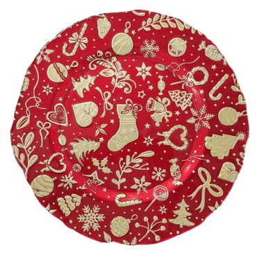 PIATTO CHRISTMAS ROSSO CM 32 VETRO