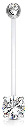GBJUK 14 g klarer Edelstein Bioflex Schwangerschafts-Bauchnabelpiercing langer Bauchnabelring Mutterschaft Piercing Schmuck, 1.6mm (14 gauge) x 25mm Long, Kunststoff, Zirkonia