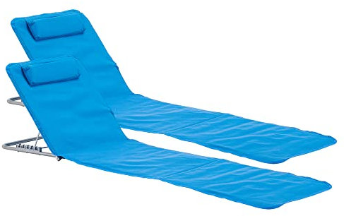[en.casa] Set 2 Materassini Prendisole Pieghevoli Schienale Reclinabile 5 Posizioni Poggiatesta Tasca Posteriore Lettini per Spiaggia Giardino Campeggio con Borsa Trasporto - Blu