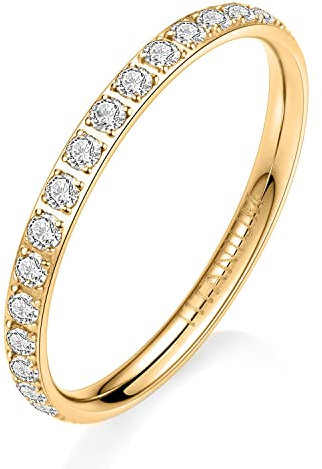AROWRO 2 mm Damen Titan Ewigkeitsring Zirkonia Verlobungsring Jahrestagsring Ehering für Damen Herren Mädchen Größe 5 Gold