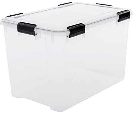 Iris Ohyama Airtight Plastic Storage Boxes with Lids, 70L, Set of 1, Clear, Hermetic Waterproof Seal, Durable Latching Buckles, Stackable, For Outdoors, Garage, Clothes, Dust Proof, BPA Free, AT-LD