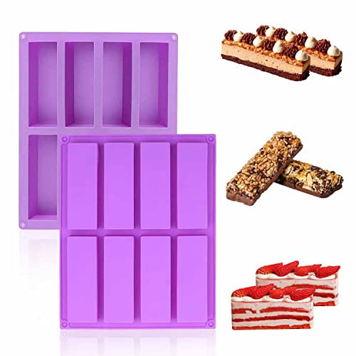 Moule Silicone Rectangulaire, 2 Pièces Moule Barre de Céréales, Moule a Mini Cake, Moule a Cake Silicone Convient pour Faire de Mousse Desserts Gâteaux Truffes au Chocolat Puddings
