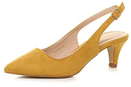 AJVANI Womens Ladies Low Heel 50s Slingback Buckle Pointed Open Back Shoes Size 7 40