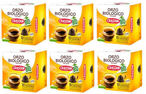 6 x Crastan Orzo Biologico en Capsule d'orge biologique en capsules compatibles Dolce Gusto - Chaque paquet contient 10 capsules 100 % d'orge italienne, naturellement sans caféine