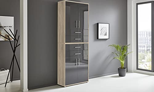 BMG Möbel Aktenschrank Office Edition Set 18, Büroschrank mit Metallgriffen Made in Germany (Eiche Sonoma/Anthrazit Hochglanz)