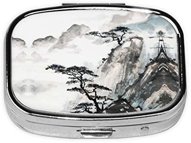Pilulier carré avec peinture de paysage chinois - Pilulier - Pilulier - Pilulier - Pilulier - Boîte à huile et vitamines