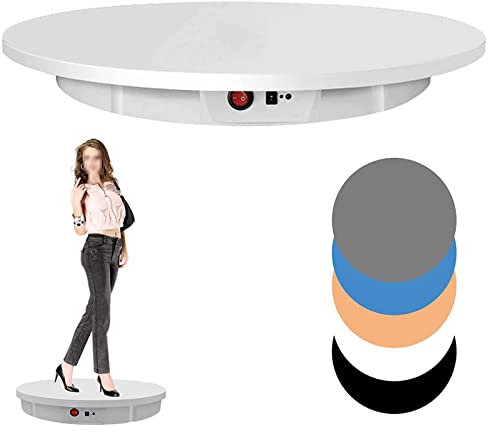 Oiyekntd Motorized Rotating Display Stand with Remote Control, Electric Turntable for Product Photography 220lb Capacity, Large Motorized Platform Turntable with 5 PVC Backgrounds,White-60cm