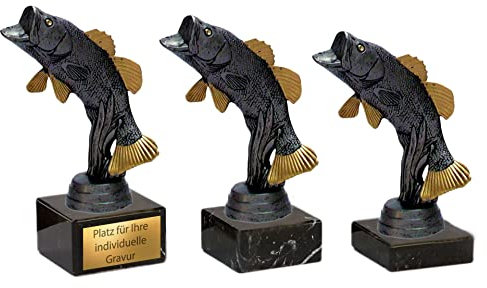 eberin · Angel-Pokal Barsch · personalisierbar · Fisch-Trophäe für Angler, Angelturniere, Petri-Jünger & Vereinsfeste · in 3 Größen erhältlich · (14,1 cm)
