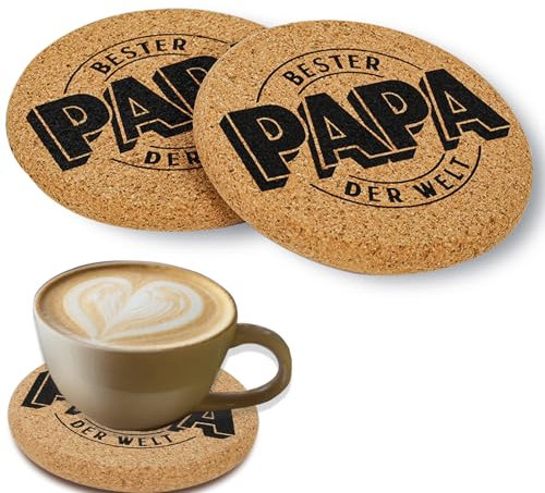 Johiux 2 Stück Bester Papa Geschenk Vatertagsgeschenke für Papa,Papa Korkuntersetzer Rund Glas Untersetzer,Geschenke zu Thanksgiving, Vatertag, Weihnachten und Neujahr für die besten Väter. (Papa)