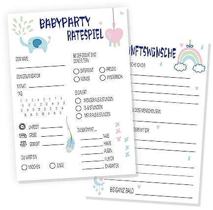 LIVESTN Babyparty Spiele Karten, Babyshower Spiele Karten zum Ausfüllen, Deko Baby Shower Party Spiel Jungen und Mädchen, 30 Tippkarten für die Gender Reveal Feier und Babypart (A)