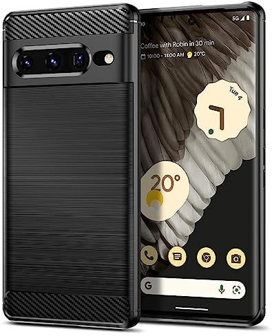 Qiinogow Hülle Kompatibel mit Google Pixel 7 Pro, Ultradünne Handyhülle Mit Stoßdämpfung, Schutzhülle aus Kohlefaser-TPU (Schwarz)