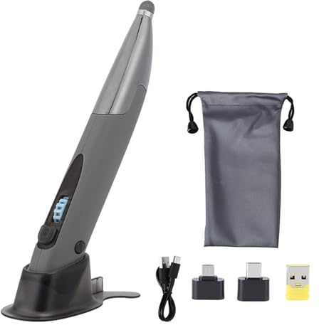 Cyrank Souris Stylo, Souris De Poche Optique sans Fil 2,4 G Souris Rechargeable Souris D'écriture Réglable avec Adaptateurs pour Ordinateur Portable Ordinateur Portable Souris D'ordinateur(Argent)