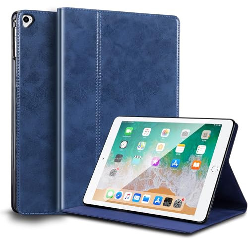 Gexmil Leder Hülle für iPad Pro 12,9 Zoll 2./1. Generation 2017/2015 Echt Leder Hülle Stoßfest, Smart Cover Automatischer Schlaf/Aufwachen,Einstellbarer Ständer rutschfest, Blau