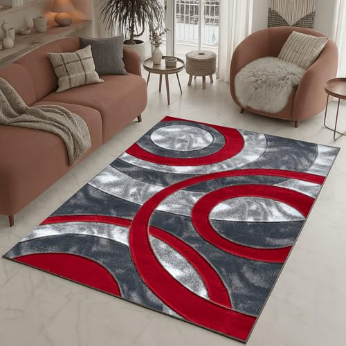 Rugs Inn Retro Area Rug - Super Soft Large Living Room Bedroom Bedside Carpet High Dense Pile Non Slip Thick Solid Color Washable Kitchen Rugs (Red, 200 x 290 cm)