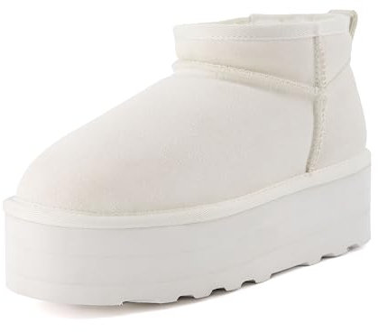 CUSHIONAIRE Damen Hippy Plateaustiefelette aus echtem Wildleder + Memory Foam, Off White, 39 EU