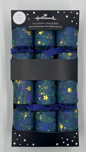 Hallmark Christmas Crackers - Plastic Free - 30cm Xmas Crackers (Green & Blue 6 Luxury 13 Crackers)