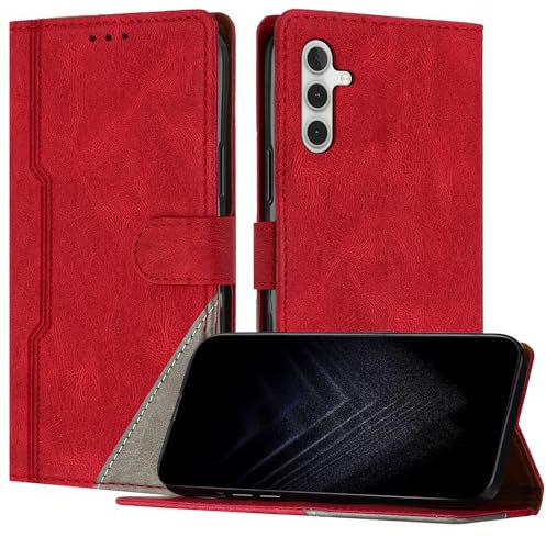 Netany Étui pour Samsung Galaxy M14 5G, Housse en Cuir PU avec [Protection Antichoc TPU] [Fonction Support] [Porte-Cartes ] Antichoc Magnétique Coque pour Galaxy M14 5G - Rouge