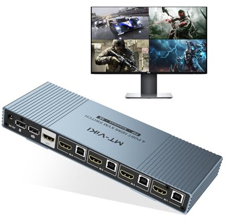 MT-VIKI 4K HDMI KVM Multiviewer 4x1 mit Pip POP 4K@30Hz Quad Multi Viewer Seamless Switching unterstützt Maus und Tastatur Hotkey-Umschaltung 7 Anzeigemodi