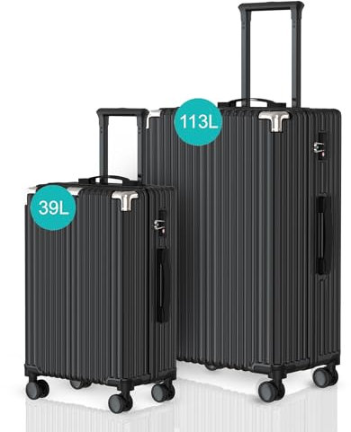 Voyagoux Set Valise Lot de 2-39L & 113L, Valise Rigide, Valises avec Serrure TSA, ABS, 4X 360° Roue, Suitcase, Robuste et léger Suitcase, Noir