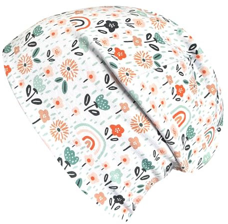 Wollhuhn Jungen/Mädchen Shorties Beanie/Kinder-Mütze Bequem Jersey Zweilagig Gefüttert Übergangszeiten (Öko-Stoffe/Bio) 2024202401 (Shorty Regenbogen/Blumen Pastell, M)