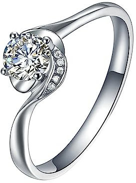 Eheringe Silber, Ringe Frauen Verlobung Blume 4 Prong Labor Geschaffener Diamant 0.2ct Runde Form Trauringe Größe 62 (19.7) 18 Karat Weißgold