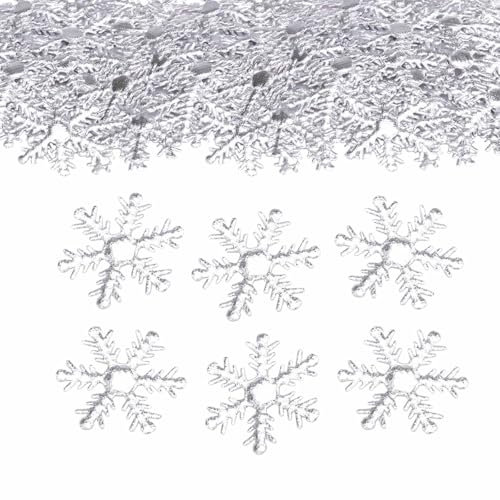 ParPix Schneeflocken Deko Konfetti Groß 6,5cm, 50 Stk Glitzer Schneeflocken Streudeko, Confetti Weihnachten Tischdeko, Silber Schneeflocke Weihnachten Deko für Winterdeko Hochzeit, Geburtstag, Neujahr