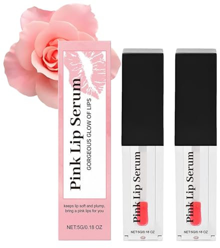Pink Lip Serum Plumper, Pink Lip Serum Plump Gorgeous Glow of Lips, Color Changing Lip, Glow Color Changing Lip Oil, Pink Lip Serum Plumping, Hydrating Lip Stain for Women (2PC, 5G)