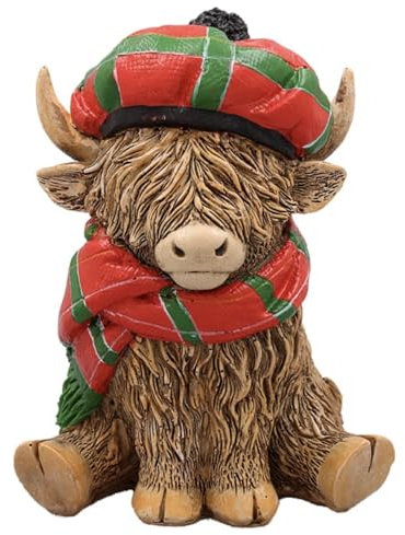 Lesser & Pavey Happy Highland, Highland Cow Schal, Schottenkaro, Statuen für Heimdekoration, ideales Ornament, Freundschaftsgeschenk für Damen und Herren, schöne Tischdekoration und
