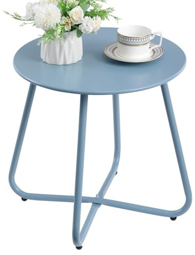 HollyHOME Petite Table Exterieur Tables Jardin & Balcon Ronde Table Basse Tables d'appoint de Patio Metal, Bleu Gris
