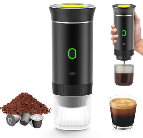 Macchina per caffè portatile, per caffè espresso e riscaldamento elettrico da viaggio, per 12 V auto e campeggio, caffettiera per campeggio, macchina da caffè portatile da viaggio, capsule caffè caffè