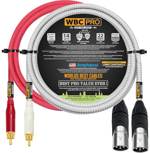 3 Foot RCA to XLR (Male) Cable Pair - WBC-PRO-LOCAP Low-Capacitance (14pF/ft) 22 AWG Ultra-Silent Audiophile & Pro-Grade Audio Interconnect Cable - Amphenol Plugs & Red & Silver Tweed Jackets