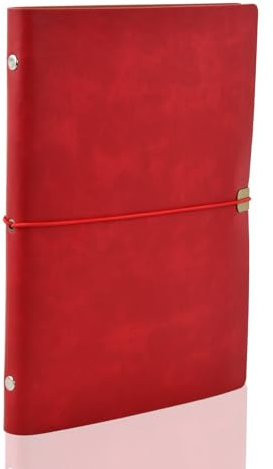 Quaderno Anelli A5 Pelle, Diario di Viaggio Ricaricabile, Diario di Viaggio con Pagine vuote, Taccuino Appunti Vintage con 80 Pagine per Scuola, Ufficio, Viaggi, Lavoro 23x17 cm (Rosso)