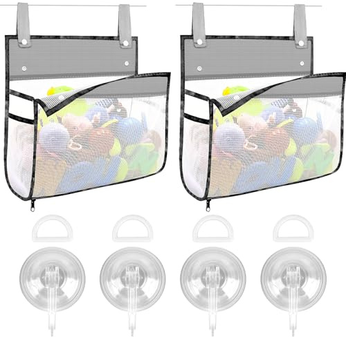 Linkidea Set di 2 borse portaoggetti da viaggio in rete per il bagno, organizer portatili da appendere con ventose, grande capacità per articoli da toeletta, accessori da bagno,doccia,campeggio,camper
