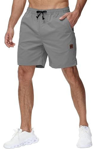 YuKaiChen Lässige Shorts Herren Kurze Hosen Sommer Klassische Twill Tunnelzug Stretch Elastische Taille mit Reißverschlusstaschen