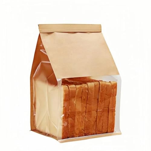 WACCOMT Pack Lot de 20 Sacs à Pain Papier Kraft, Marron, 13x28x10cm | Fermeture à Onglet, Fenêtre Transparente, Pour Emballage et Stockage