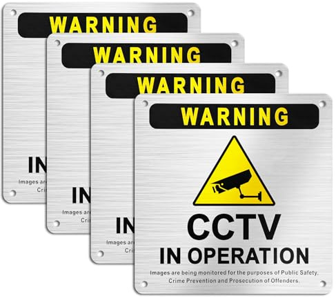 BONAVCY CCTV in Operation Sign, 15x15 CM Metal CCTV in Operation Warning Signs Sticker with Self-Adhesive, 4 Pack