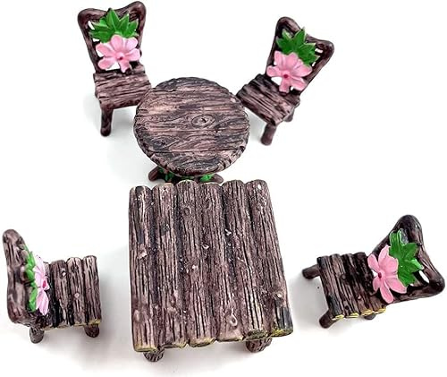 6-teiliges Miniatur-Tisch- und Stühle-Set, Feengarten-Möbel-Ornament-Set für Puppenhaus-Zubehör, Zuhause, Mikro-Landschaftsdekoration, Gartenminiaturen-Dekoration