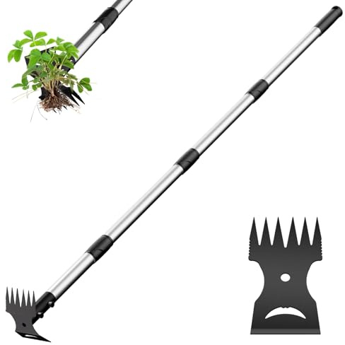 Ukiupop Weed Puller Tool with Long Handle – 2-in-1 Handle Garden Hoe and Weed Rake, Hoe Garden Tool for Home Gardens, Lawns, and Yards