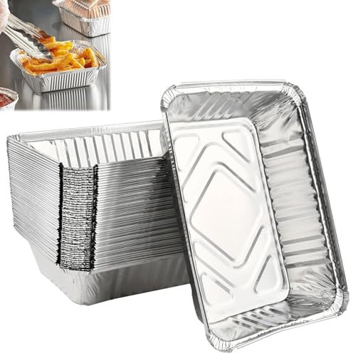 Miayical Alu Tropfschalen mit Deckel, 50 Veggie Aluschalen Grillschalen, Zubehör für Gasgrill, Kohlegrill & Elektrogrill als Fettauffangschale, zum Grillen für Picknick, Grill, Ofen, 22 x 16 cm