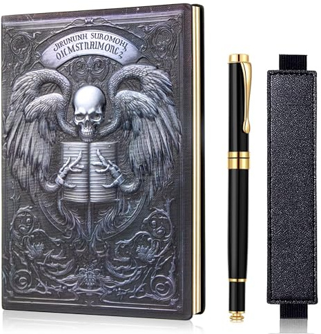 FEIDIAO Vintage Skull Embossed Leather Notebook Travel Journal with Ballpoint Pen and Pen Sleeve PU Leather Journal,A5 Diary, Hardcover Liner, Writing Notebook Gift for Men&Women (Colorful)
