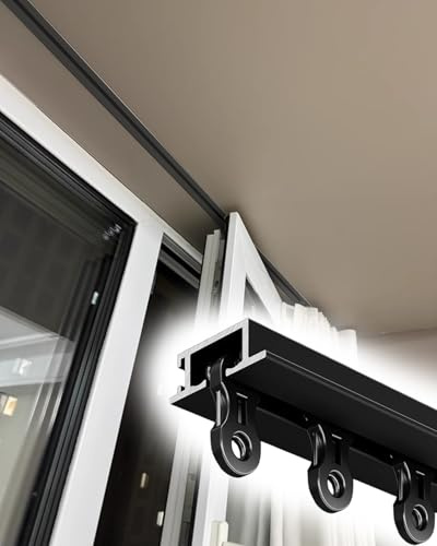 ENHEN Vorhangschiene Unsichtbare Vorhangschiene Zur Deckenmontage – 1cm Tiefe, 24 Inch 30 Inch 40 Inch 120cm Länge Einbau-Vorhangschiene Aus Aluminium für Hochbetten/Fenster(Black,700cm/275.6in/23ft)