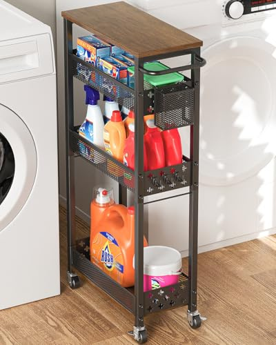 XYZLVSI 4 Tier Slim Storage Cart Laundry Room Organizer for Small Space