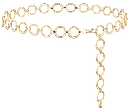 Alaoo Metall Kettengürtel, Damen Gürtel, Western-Cowgirl-Kleidergürtel, Metall-O-Ring-Kettengürtel, Silber Verstellbare Taillenkette Hüftkette für Kleider und Jeans (E)