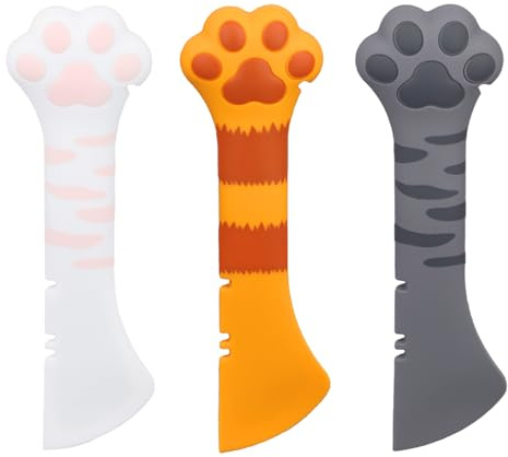 3pcs Dog Cat Food Spoons, Multifunctional Pet Spatula Scoop Mixing Spoons Paw Scoop for Damp Food Silicone Can Opener for Pet Supplies (White, Orange, Dark Gray)
